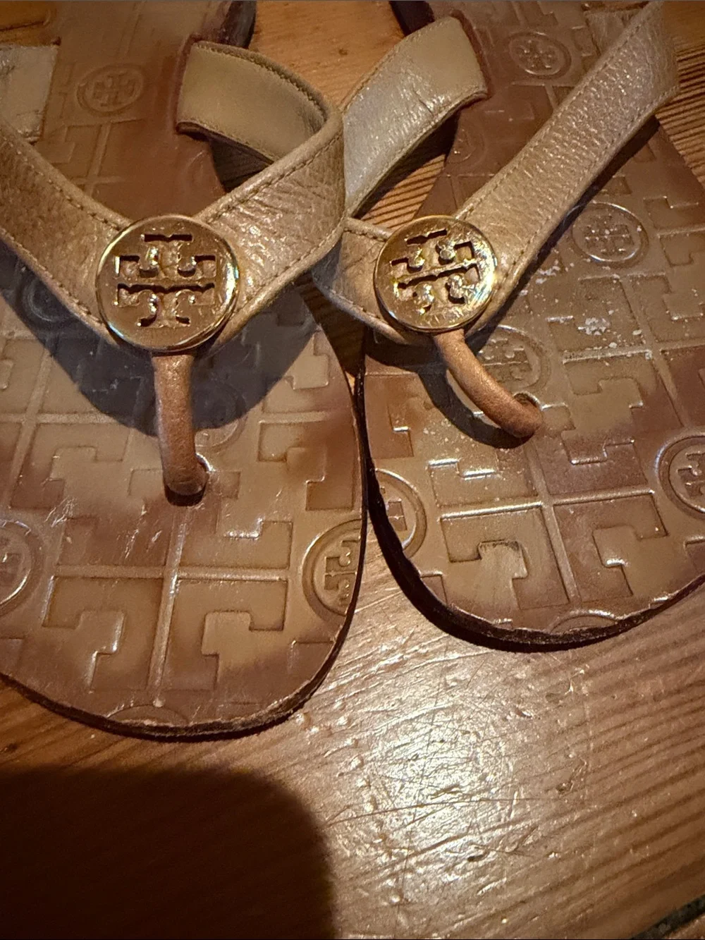 Tory Burch Brown Logo Thong Sandals
